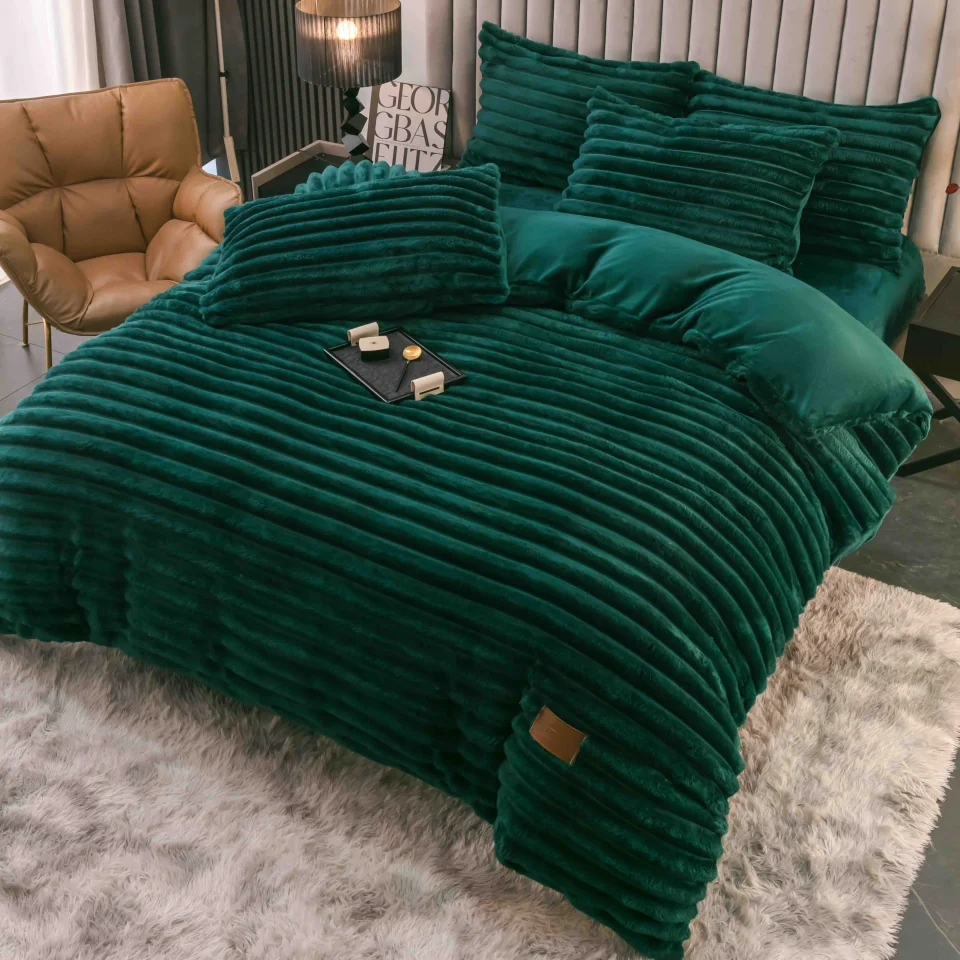 Lenjerie de Pat Cocolino cu Blăniță tip Iepuraș – 4 Piese, Cu Elastic,verde