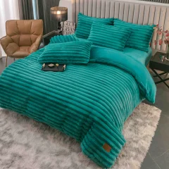 Lenjerie de Pat Cocolino cu Blăniță tip Iepuraș, turcuaz – 4 Piese, Cu Elastic, Ultra-Pufoasă
