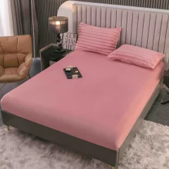 Lenjerie de Pat Deluxe, 4 Piese, Blăniță Shorthair și Cocolino, Cearșaf cu Elastic, Roz