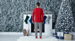 Pijama Barbati Craciun, Bluza Rosie si Pantaloni Dungi,  Rosu/Negru