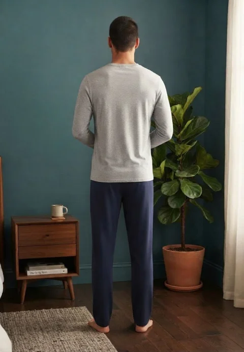 Pijama pentru bărbați, Bluză mânecă lungă cu imprimeu „Los Angeles” și Pantalon lung — imagine 2
