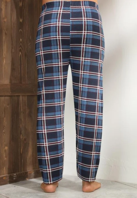 Pantaloni de Pijama Bărbați, Albastru cu Roșu — imagine 4