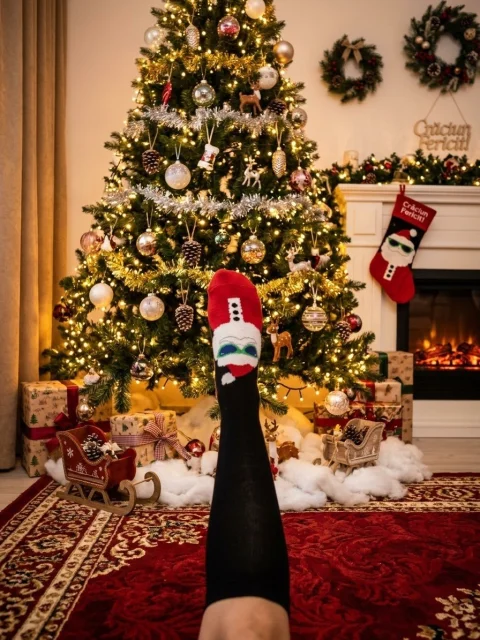 Șosete Festive de Crăciun pentru Cuplu / Familie, Damă și Bărbat, Motive de Sărbători