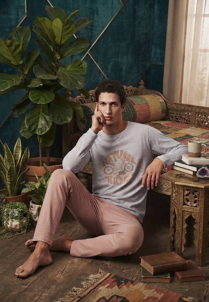 Pijama pentru bărbați, Bluză mânecă lungă cu imprimeu „Natural Rider” și Pantalon lung
