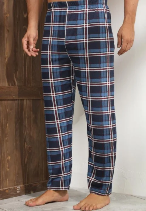 Pantaloni de Pijama Bărbați, Albastru cu Roșu — imagine 3