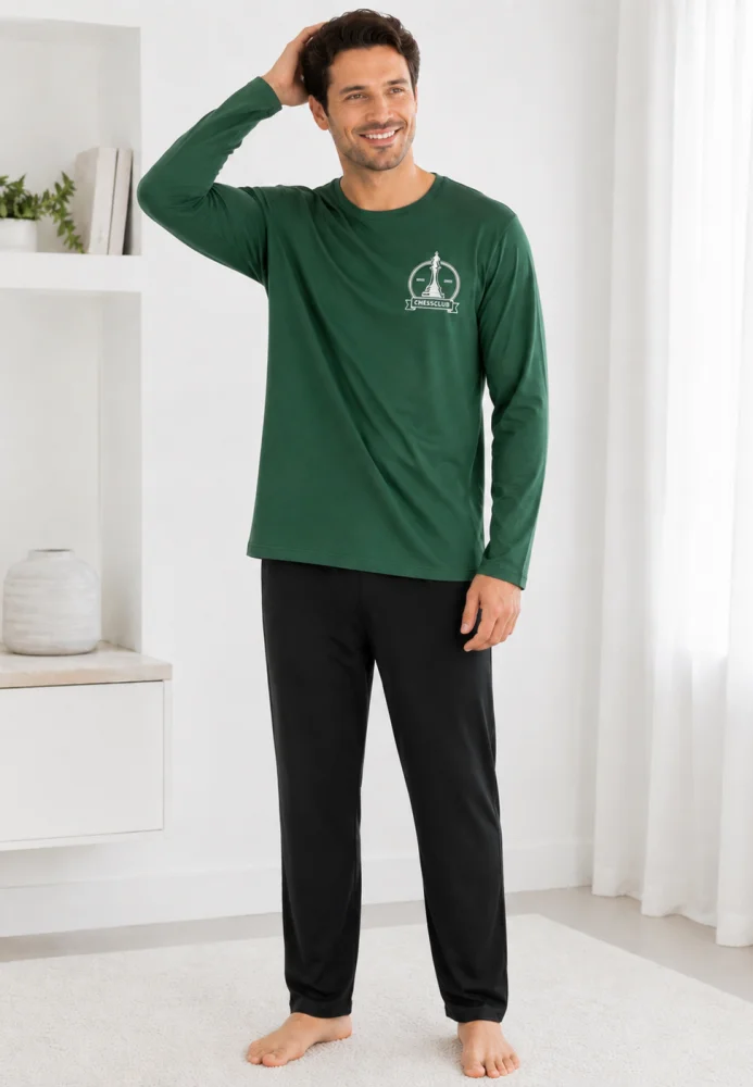 Pijama barbati cu maneca lunga si pantalon lung-Verde