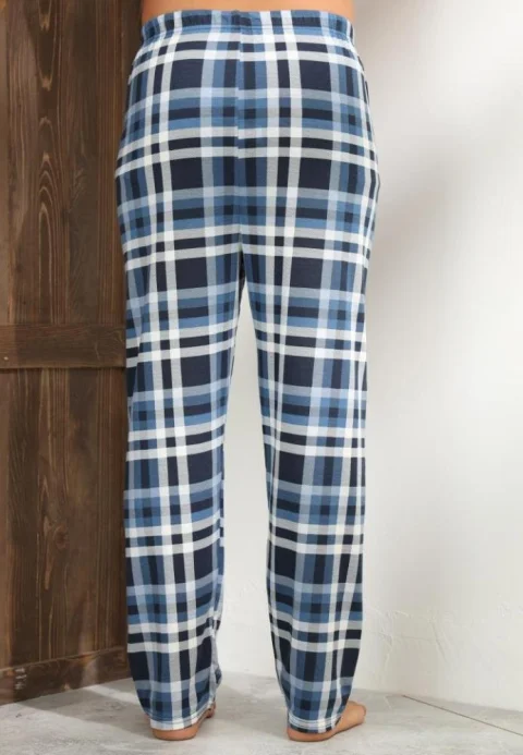 Pantaloni de Pijama Bărbați, Albastru cu Alb — imagine 3
