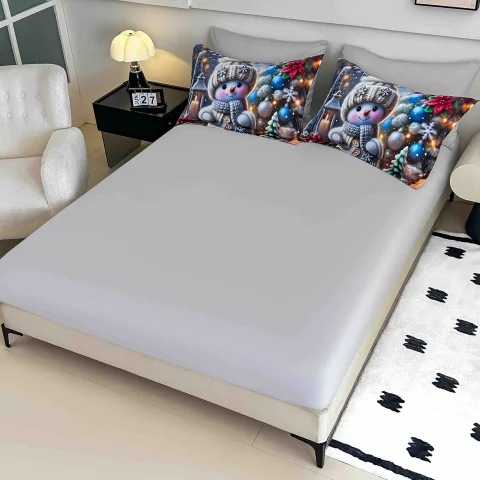 Set Lenjerie de Pat 6 Piese Crăciun 5D cu Elastic, om de zapada — imagine 2
