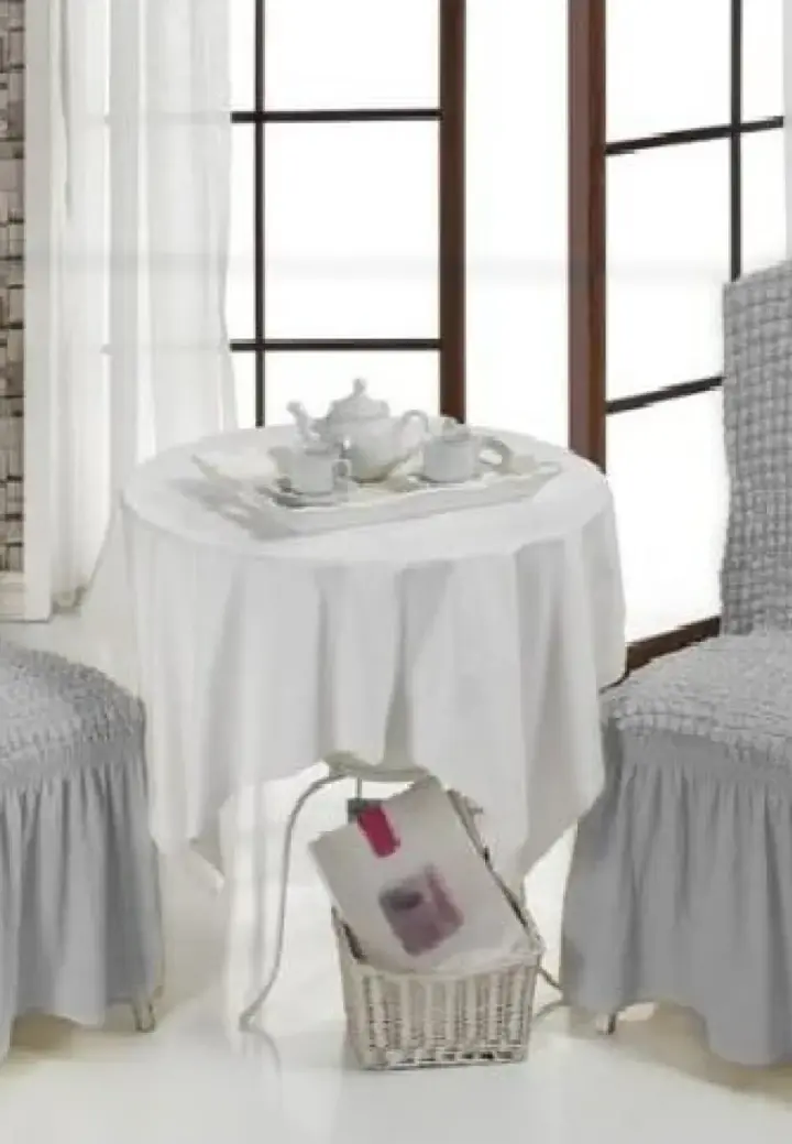 Set 6 Huse Creponate pentru Scaune cu Volănașe, Gri Deschis Elegant, Material Elastic