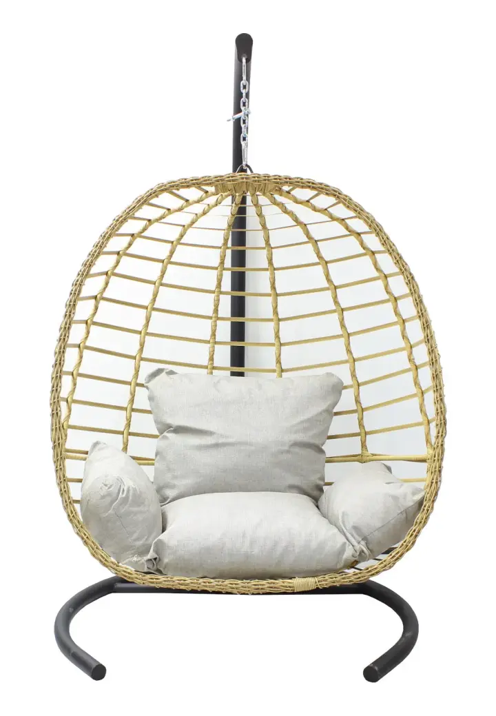 Leagăn Grădină Oval Poliratan Crem cu Pernă Tapițată