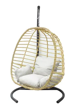 Leagăn Grădină Oval Poliratan Crem cu Pernă Tapițată