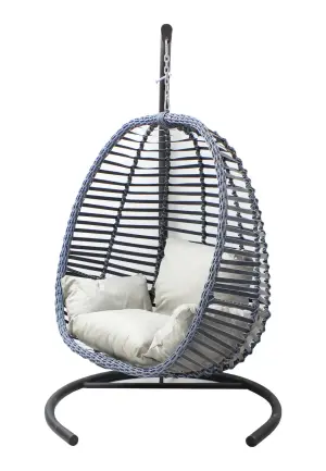 Leagăn Grădină Oval Poliratan Gri Antracit Pernă Tapițată
