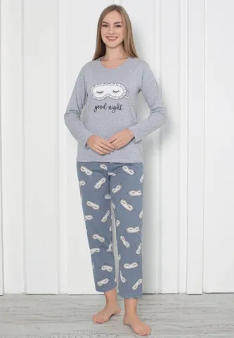 Pijama Eleganta pentru Femei – Good Night Gri, Mâneca Lungă