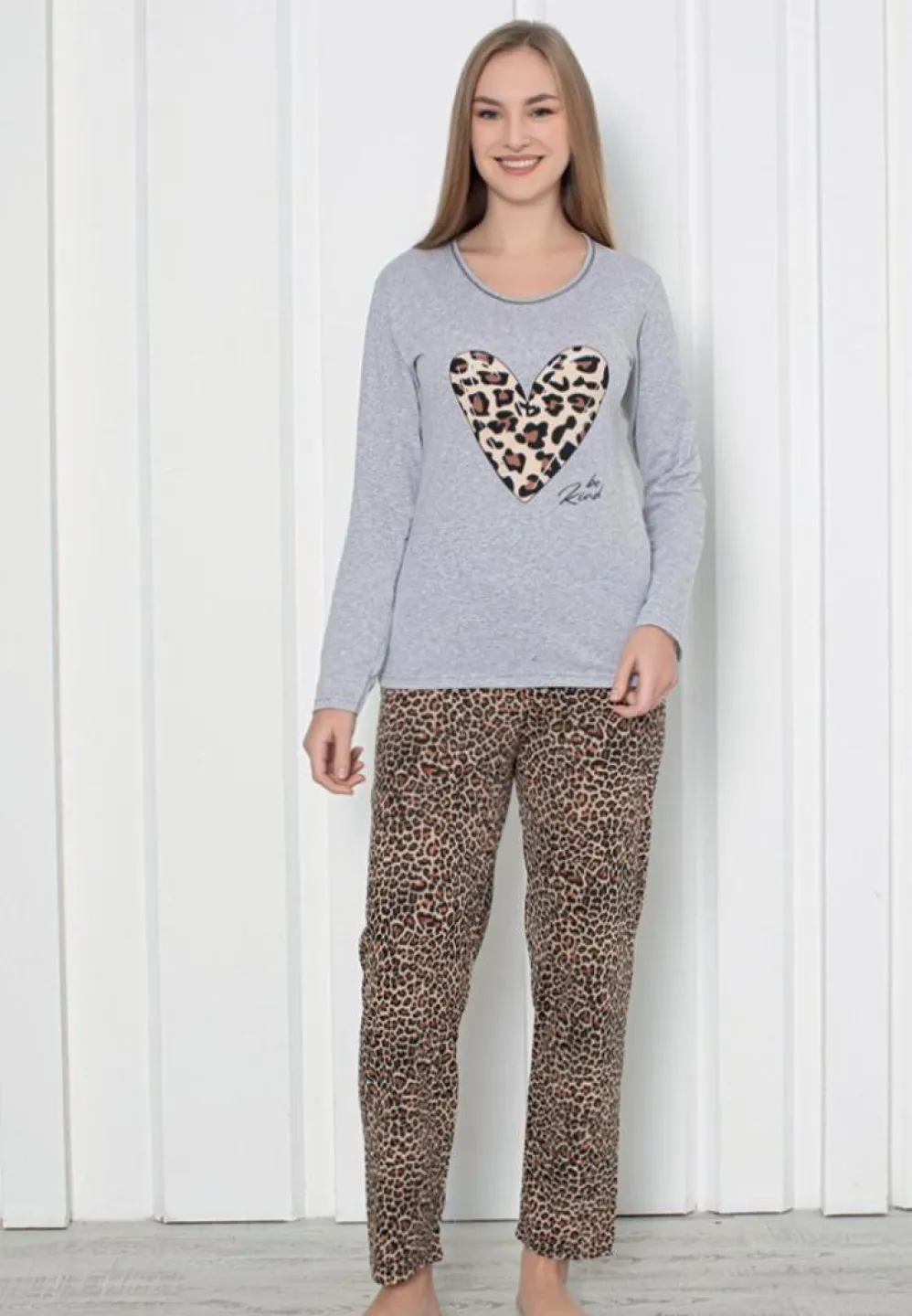 Pijama Damă Gri – Model Lung, Animal Print Modern - 1
