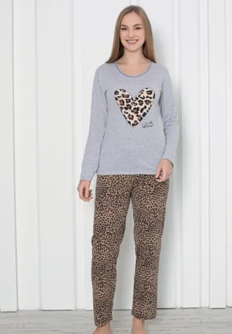 Pijama Damă Gri – Model Lung, Animal Print Modern