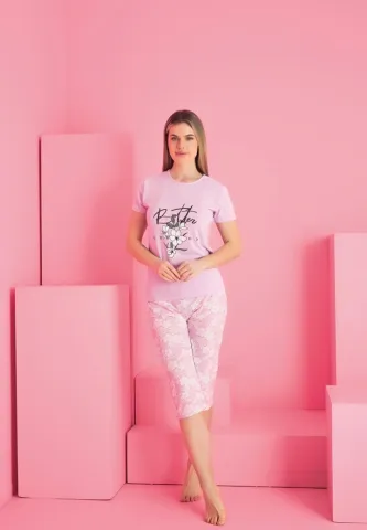 Pijama Confort Damă – Bumbac, Mâneca Scurtă, Pantalon 3/4, Print Better