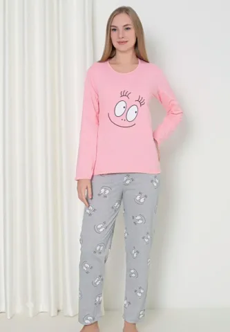 Pijama Damă Roz – Smile, Mâneca Lungă și Pantalon Lung