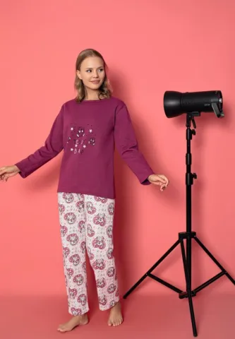 Pijama damă vătuită – Mâneci lungi, Model Teddy Bear