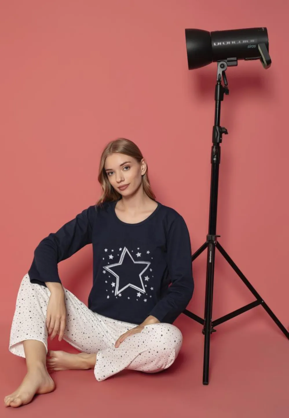 Pijama damă mâneci lungi pentru nopți călduroase – Stele - 3
