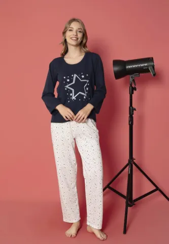 Pijama damă mâneci lungi pentru nopți călduroase – Stele