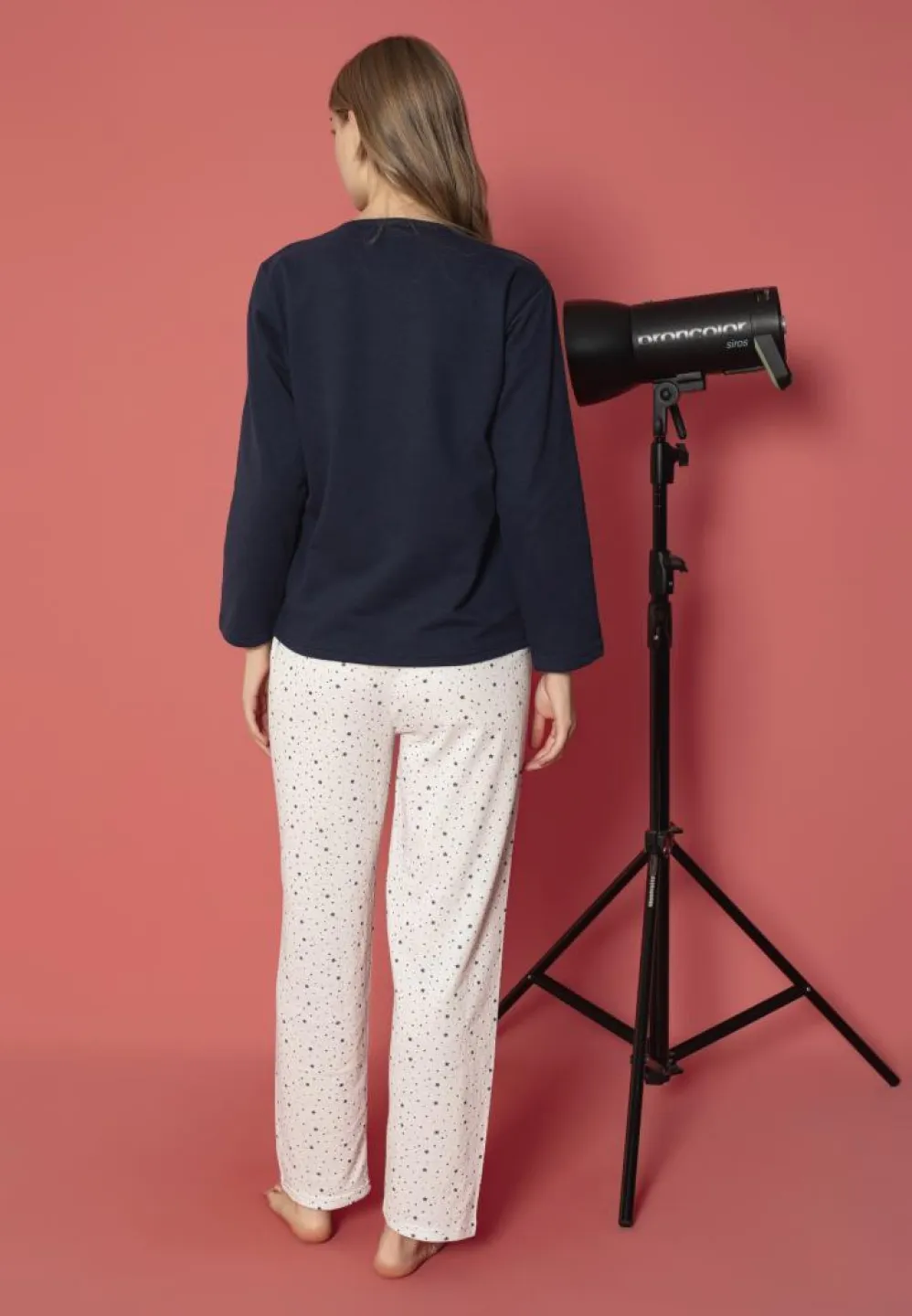 Pijama damă mâneci lungi pentru nopți călduroase – Bleumarin - 2