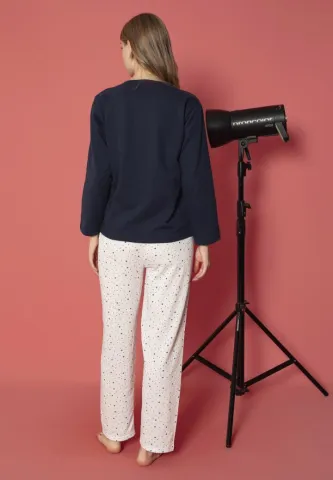 Pijama Damă Vătuită cu Mâneci Lungi, Bleumarin hover