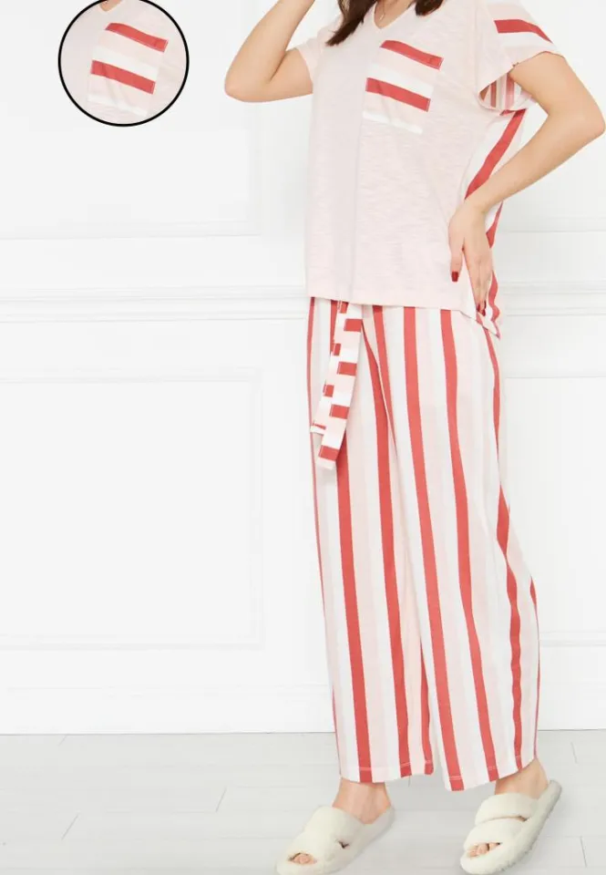 Pijama Dama Bumbac – Tricou cu Mânecă Scurtă și Pantaloni Lungi