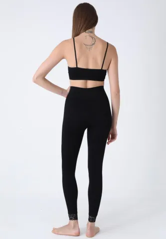 Colanți modelatori damă, cu dantelă la tiv, culoare neagră hover