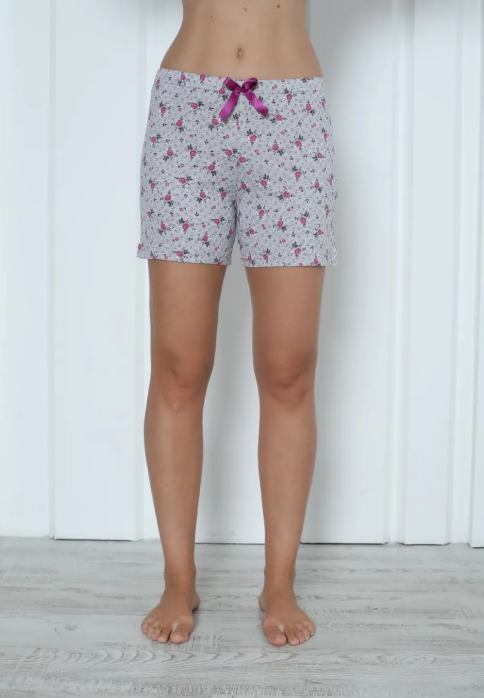 Pantalon Scurt Femei din Bumbac cu Flori Mov – Stil Casual Chic - 3