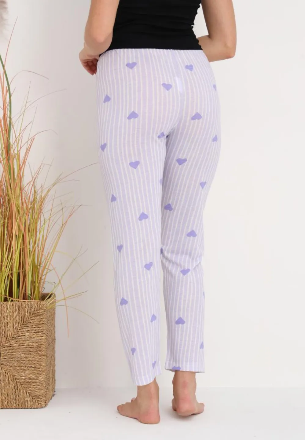 Pantaloni Damă pentru Pijamale cu Imprimeu Inimioare Mov – Stil Cozy și Feminin - 3