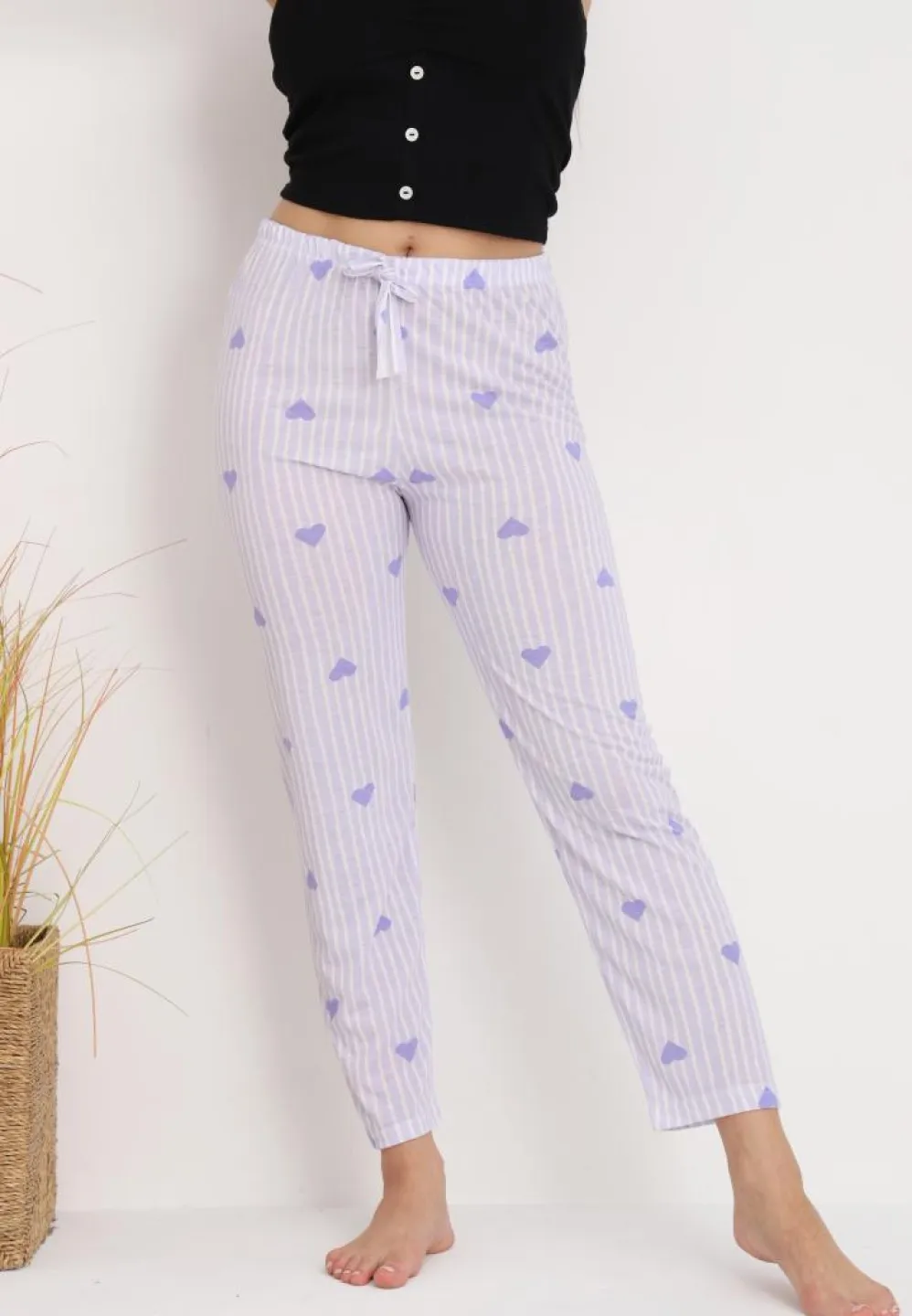 Pantaloni Damă pentru Pijamale cu Imprimeu Inimioare Mov – Stil Cozy și Feminin - 4