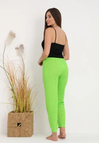 Pantaloni lungi de pijama damă imprimeu buline,verde hover