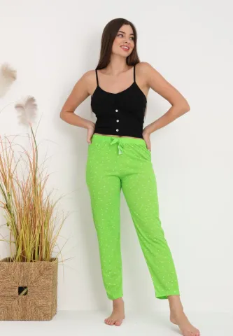 Pantaloni lungi de pijama damă imprimeu buline,verde