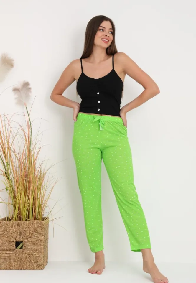 Pantaloni Damă pentru Pijamale cu Print Buline Verde – Cozy și Feminin