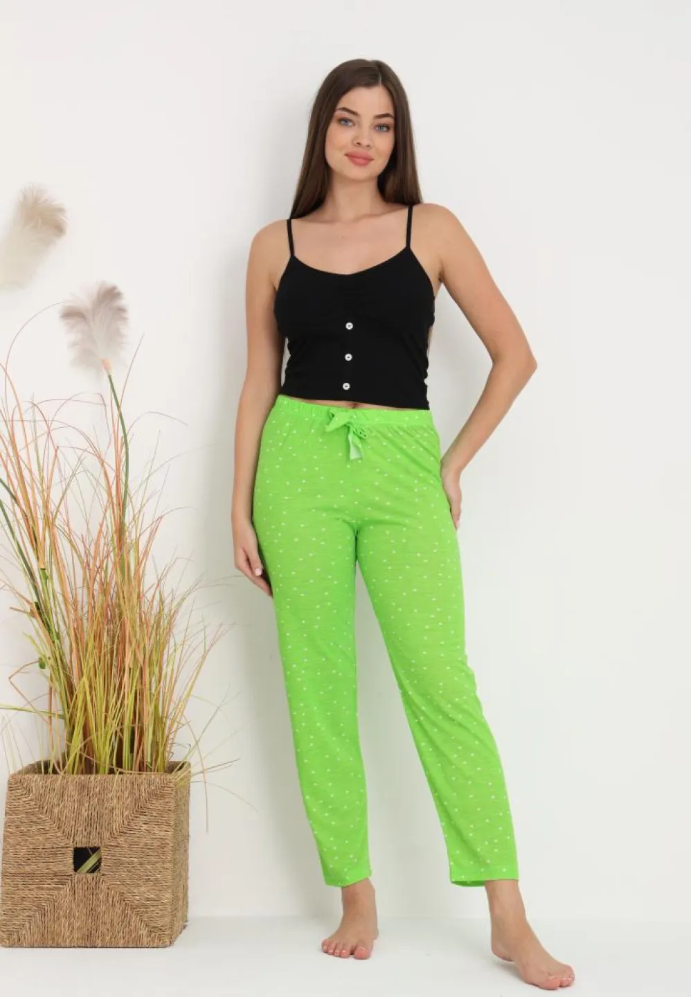 Pantaloni Damă pentru Pijamale cu Print Buline Verde – Cozy și Feminin - 3