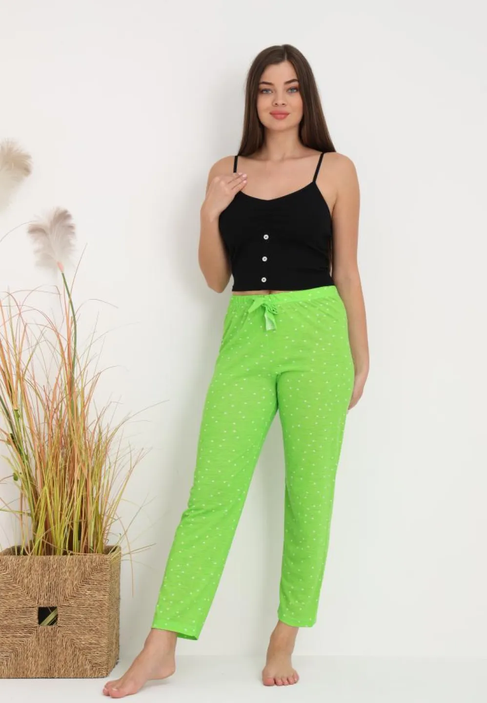 Pantaloni Damă pentru Pijamale cu Print Buline Verde – Cozy și Feminin - 4
