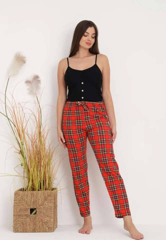 Pantaloni Damă pentru Pijamale cu Print Carouri Roșu – Cozy și Feminin