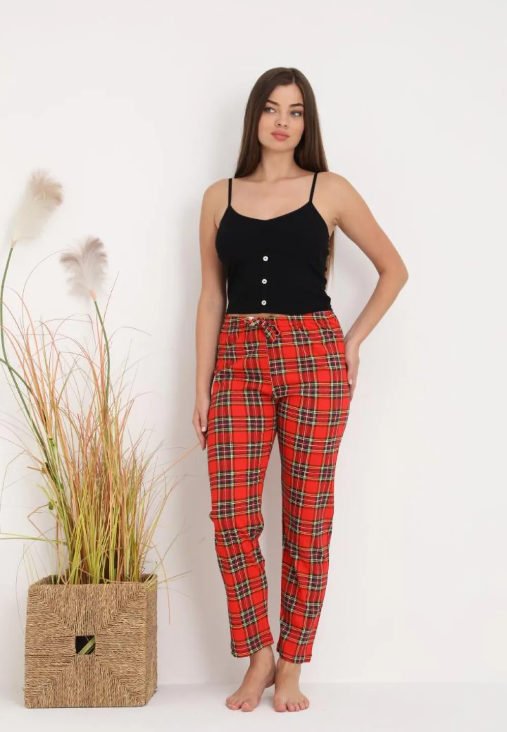 Pantaloni Damă pentru Pijamale cu Print Carouri Roșu – Cozy și Feminin - 3