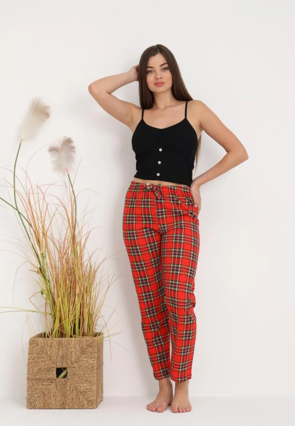 Pantaloni Damă pentru Pijamale cu Print Carouri Roșu – Cozy și Feminin - 4