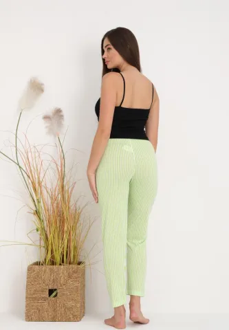 Pantaloni lungi de pijama damă imprimeu dungi,verde hover