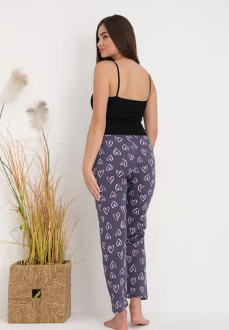 Pantaloni lungi de pijama damă imprimeu inimioare gri hover