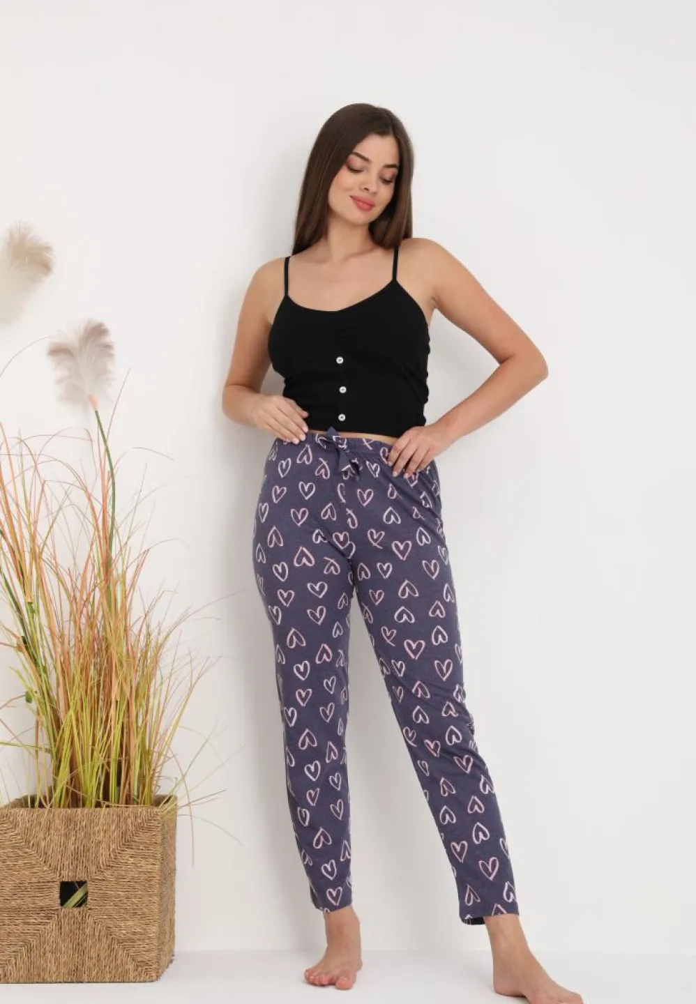 Pantaloni Damă pentru Pijamale cu Print Inimioare Gri – Ideal pentru Odihnă - 3