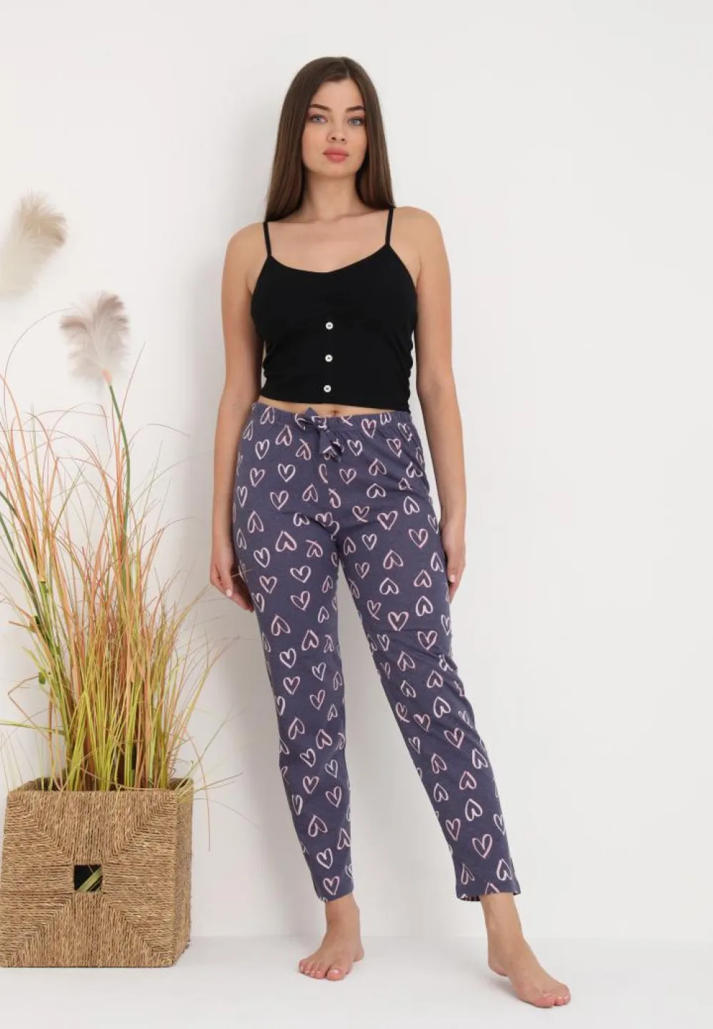 Pantaloni Damă pentru Pijamale cu Print Inimioare Gri – Ideal pentru Odihnă - 5