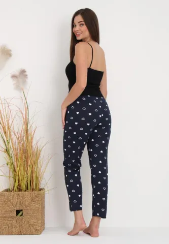 Pantaloni lungi de pijama damă imprimeu inimioare bluemarin hover