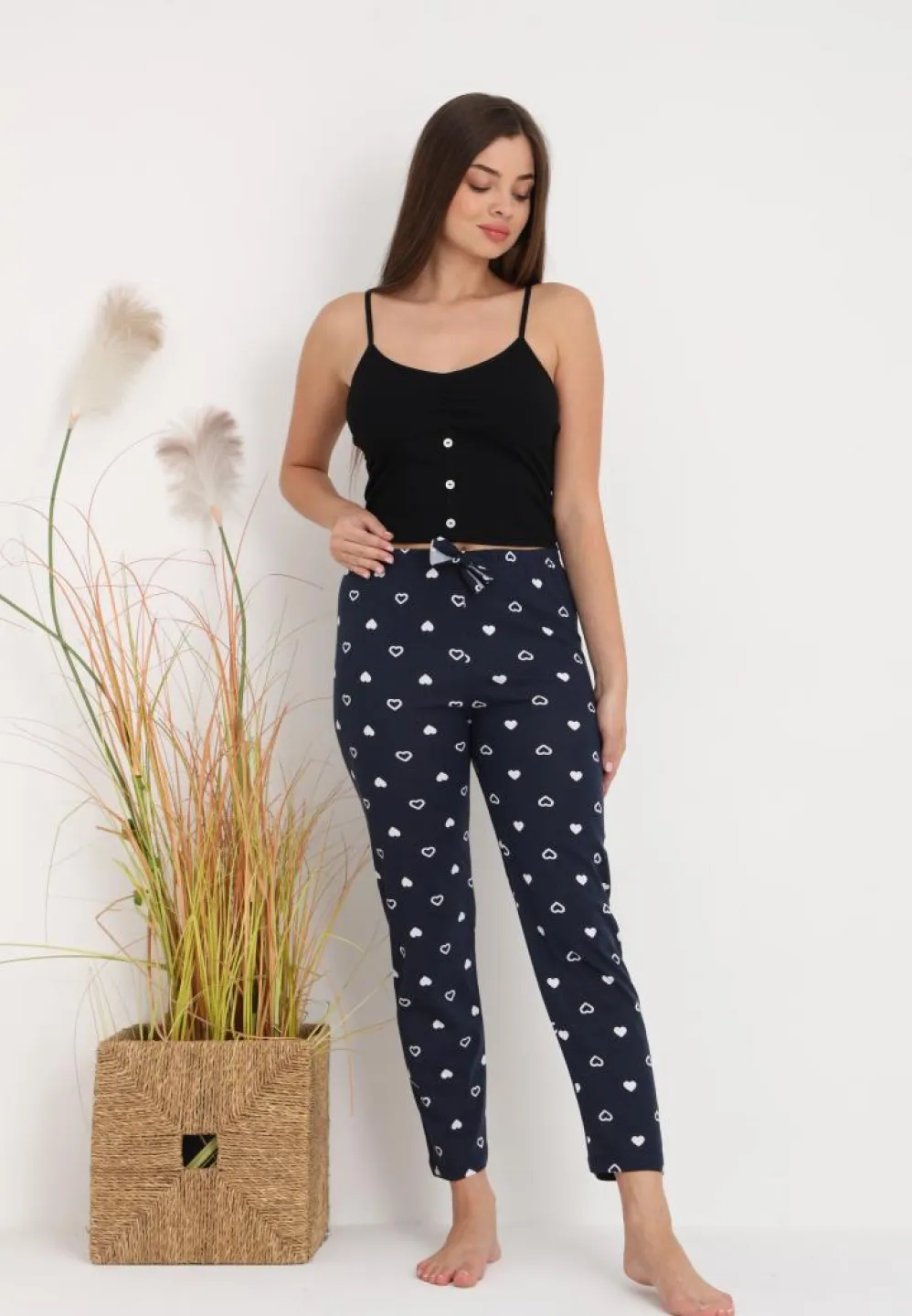 Pantaloni Damă pijama – Design Elegant cu Inimioare Bluemarin - 3