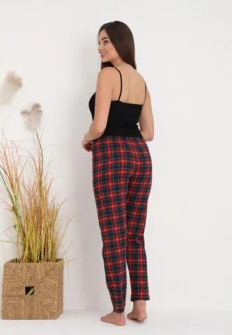 Pantaloni lungi de pijama damă imprimeu carouri hover