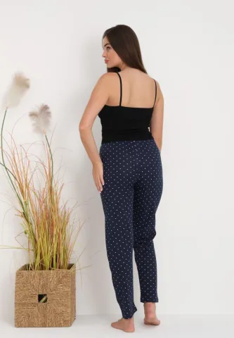 Pantaloni lungi de pijama damă imprimeu buline bluemarin hover