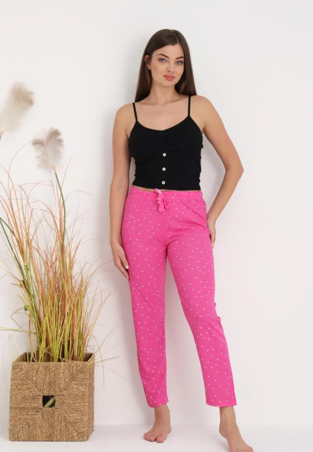 Pantaloni Damă lejeri – Design Modern cu imprimeu buline roz - 3