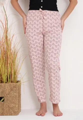 Pantaloni lungi de pijama damă,imprimeu INIMIOARE