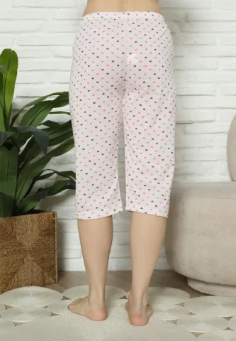 Pantaloni Pijama Damă Treisferturi, roz, imprimeu inimi hover